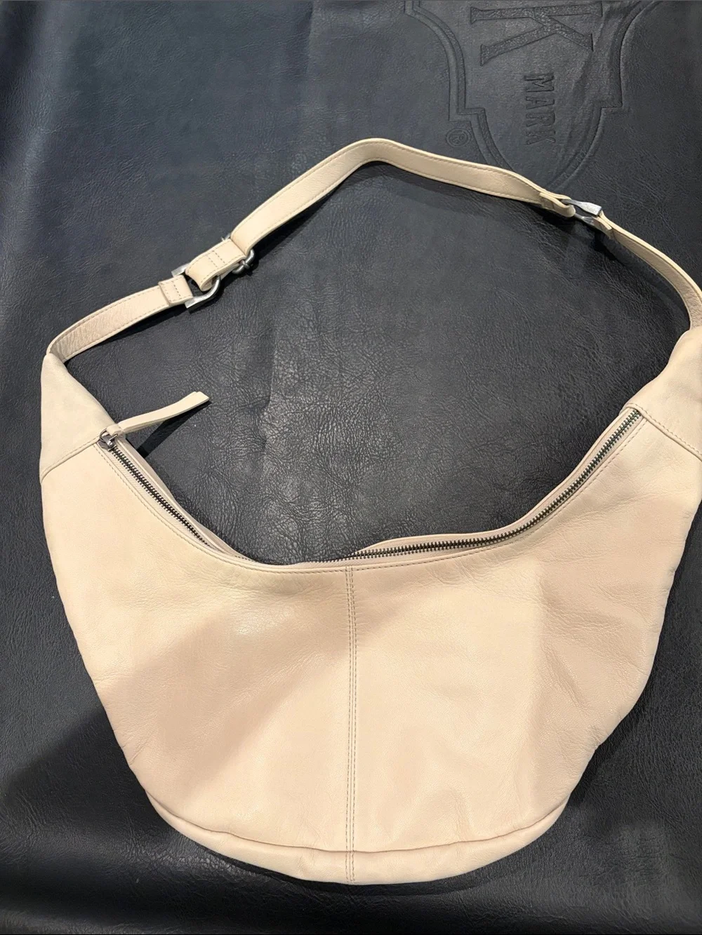 Free People Idle Hands Sling Bag in Mineral Cream Leather/ Brushed Silver